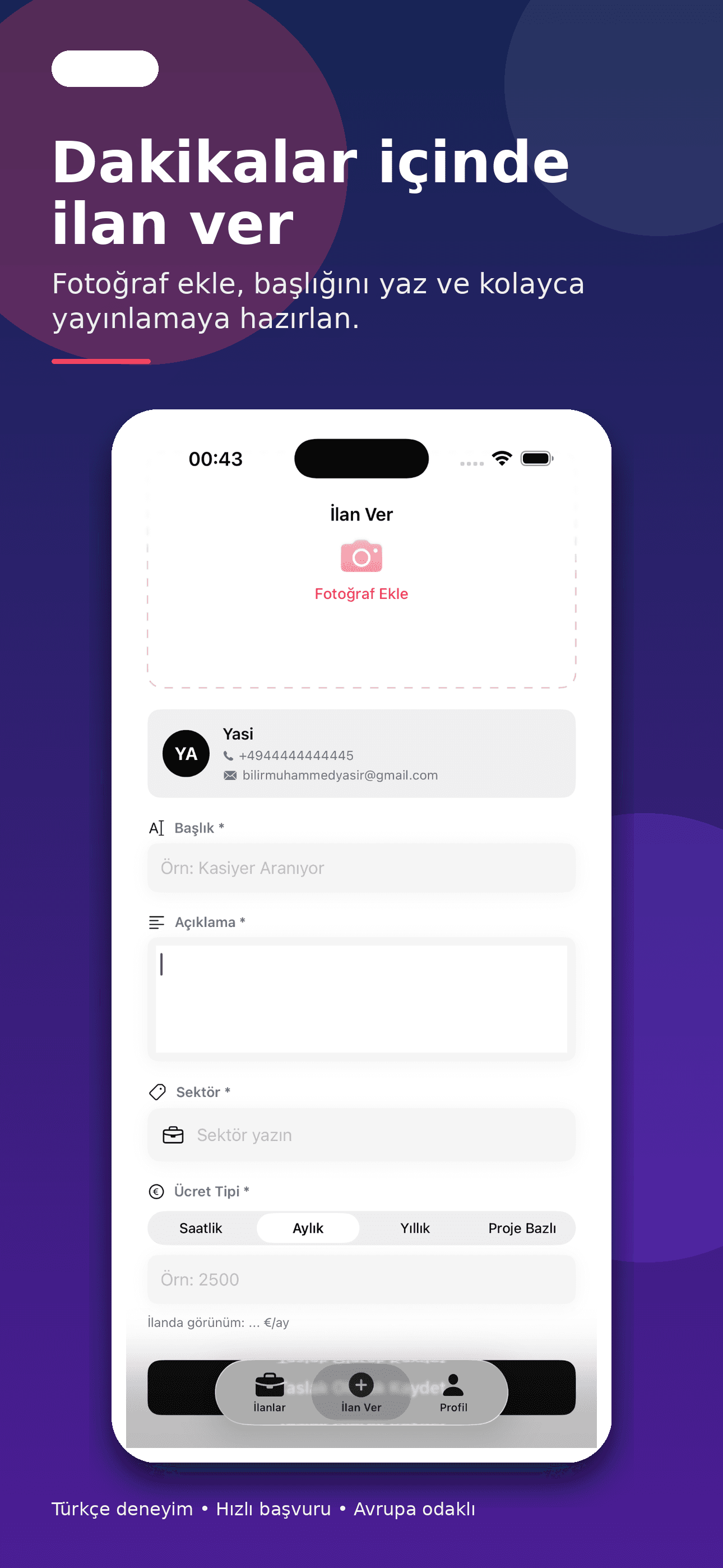 GurJob ilan oluşturma ekranı